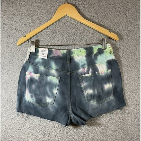 PacSun Jean Shorts Womens Sz 27 Pink Gray Tie Dye High Rise Festival Cut Off - Picture 4 of 12